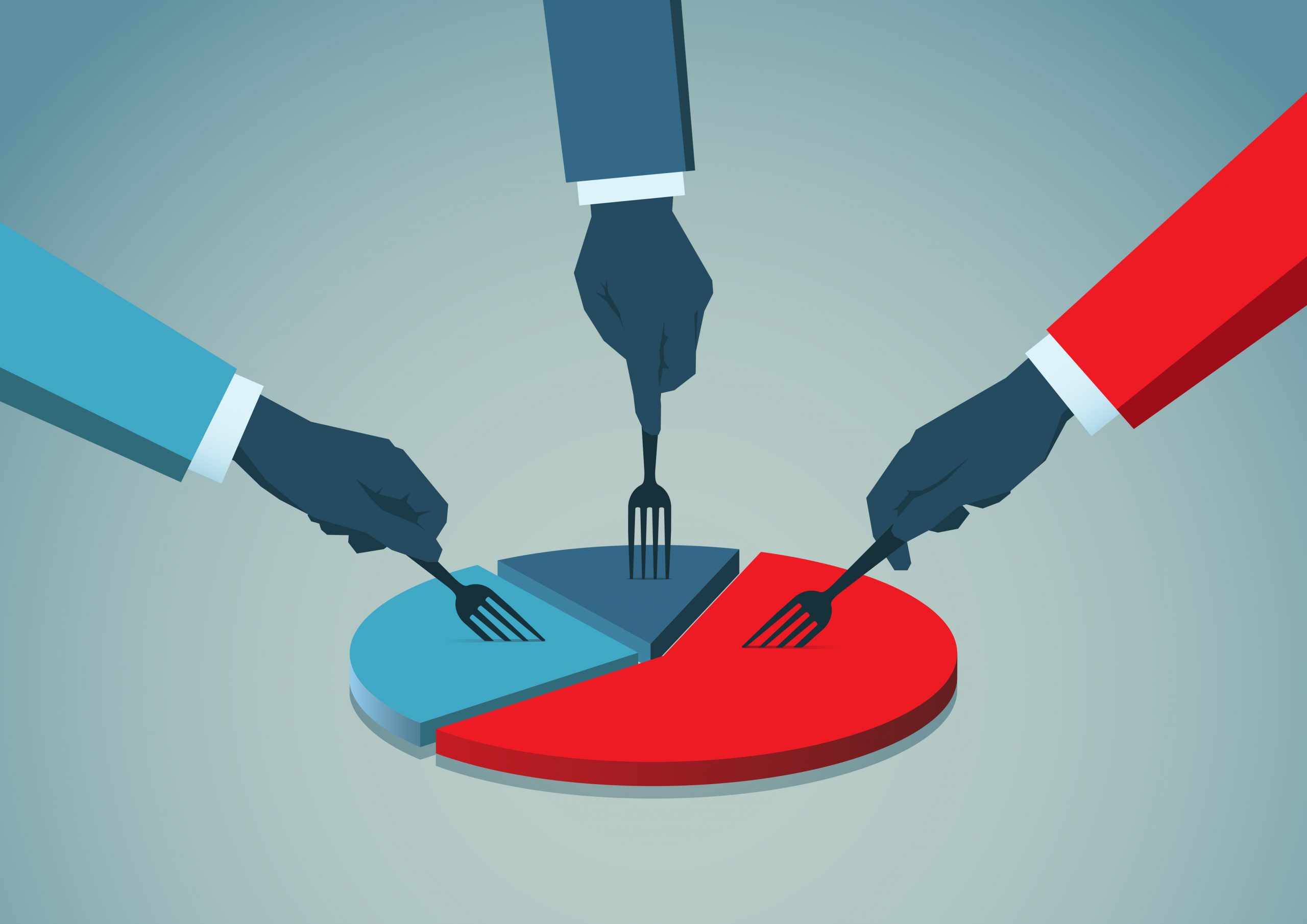 fractional Share - Three people taking a piece of a pie chart - the power of fractional investing