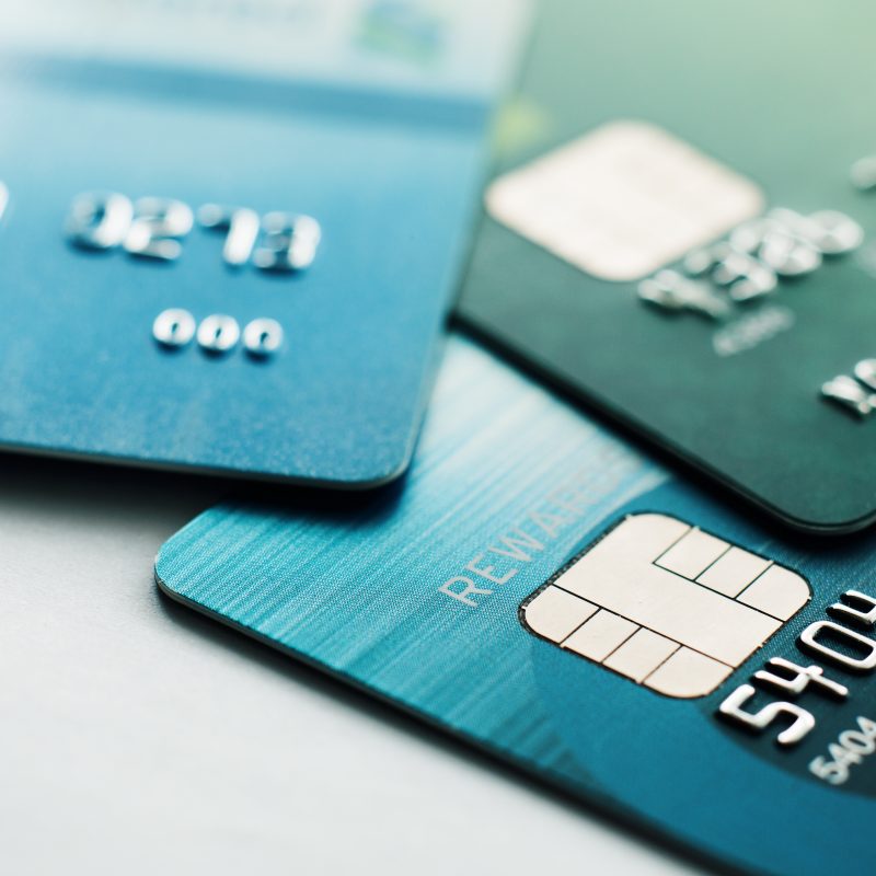 Selective focus credit card payment with close up shot./Pay off Credit Card Debt